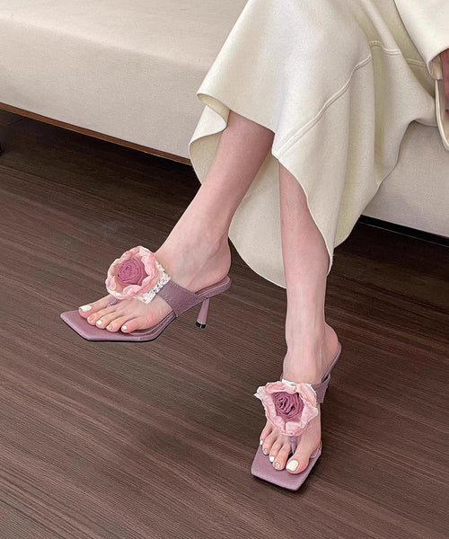 Pink Stiletto Floral Fashion Splicing High Heel Flip Flops Peep Toe JJ084 Shoe-JB240609