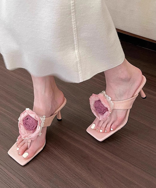 Pink Stiletto Floral Fashion Splicing High Heel Flip Flops Peep Toe JJ084 Shoe-JB240609