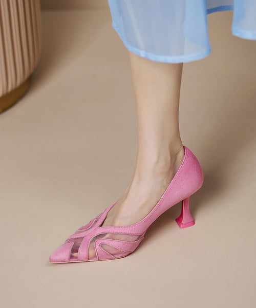 Splicing Tulle Chic Heels Suede High Pointed Toe Pink FashionChic