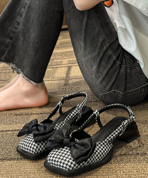 Plaid Splicing Cotton Baotou Chunky Heel Sandals Buckle Strap RT1035 Ada Fashion