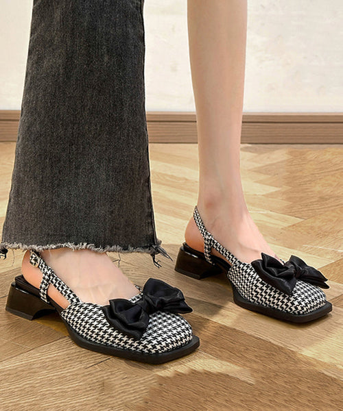 Plaid Splicing Cotton Baotou Chunky Heel Sandals Buckle Strap RT1035 Ada Fashion