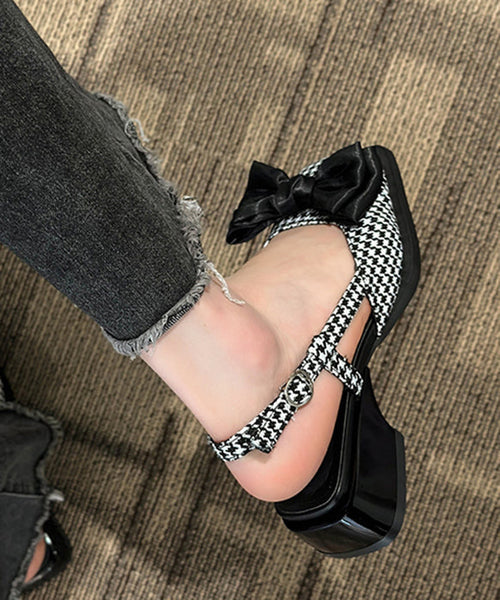 Plaid Splicing Cotton Baotou Chunky Heel Sandals Buckle Strap RT1035 Ada Fashion