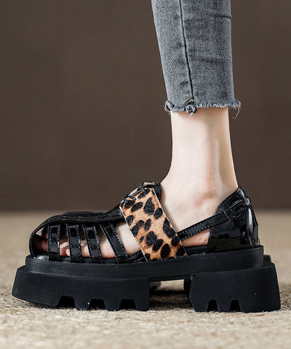 Leopard Black Roman Design 2025 New Hollow Sandals Platform Out FashionChic