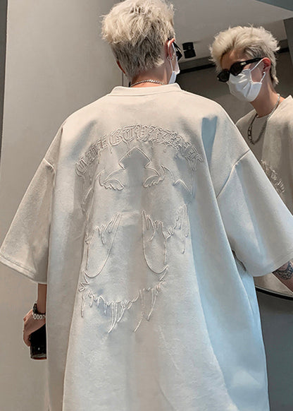 Apparel Shirts Men Apricot Faux T Embroideried Size Plus Suede FashionChic