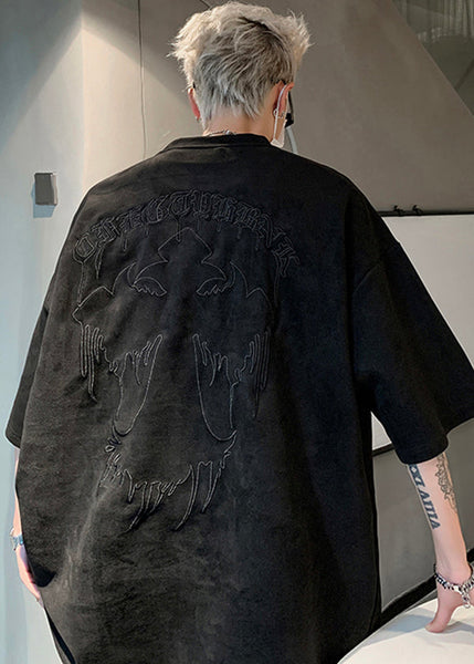 Apparel Shirts Men Apricot Faux T Embroideried Size Plus Suede FashionChic