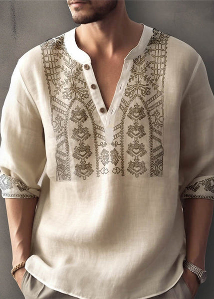 Size Apricot Shirt Button Cotton Print Plus T Men Fall FashionChic