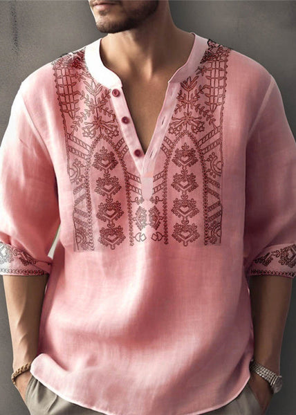 Size Apricot Shirt Button Cotton Print Plus T Men Fall FashionChic