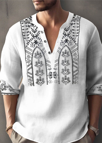 Size Apricot Shirt Button Cotton Print Plus T Men Fall FashionChic