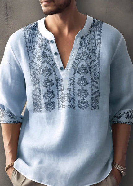 Size Apricot Shirt Button Cotton Print Plus T Men Fall FashionChic