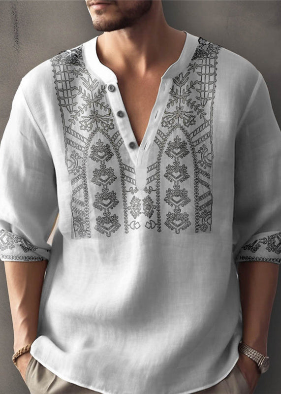 Size Apricot Shirt Button Cotton Print Plus T Men Fall FashionChic