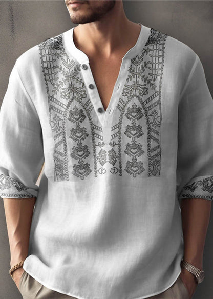 Size Apricot Shirt Button Cotton Print Plus T Men Fall FashionChic