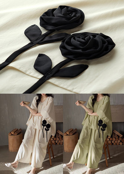 Cotton Neck Floral V Size Patchwork Apricot Two Pieces Set Plus FashionChic