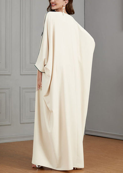 Plus Size Beige Embroidered Tasseled Cotton Dresses Batwing Sleeve AA1018 Ada Fashion