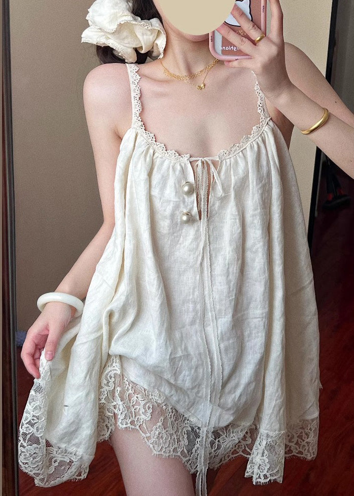 Size Summer Oversized Mini Plus Lace Patchwork Beige Dress FashionChic