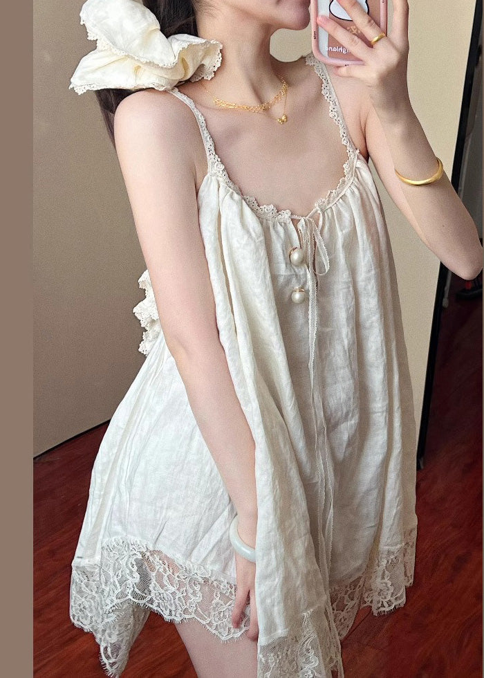 Size Summer Oversized Mini Plus Lace Patchwork Beige Dress FashionChic