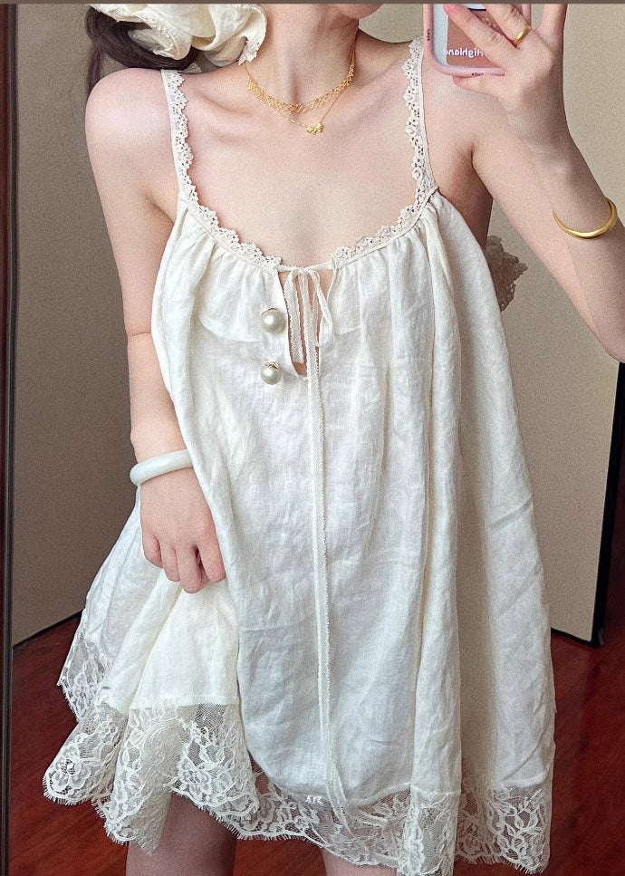 Size Summer Oversized Mini Plus Lace Patchwork Beige Dress FashionChic