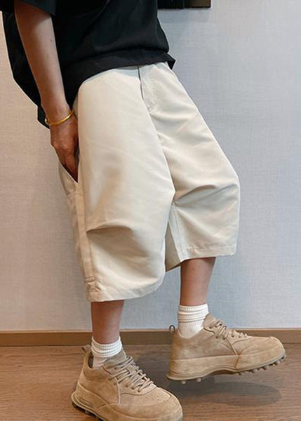 Plus Size Beige Pockets High Waist Men Pants Summer YT020 Men-Silk-MENCP240721