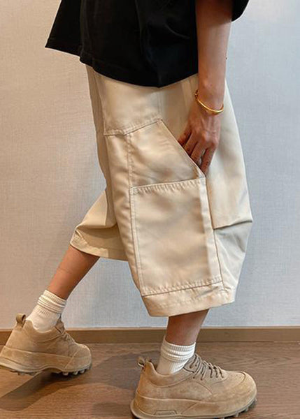 Plus Size Beige Pockets High Waist Men Pants Summer YT020 Men-Silk-MENCP240721
