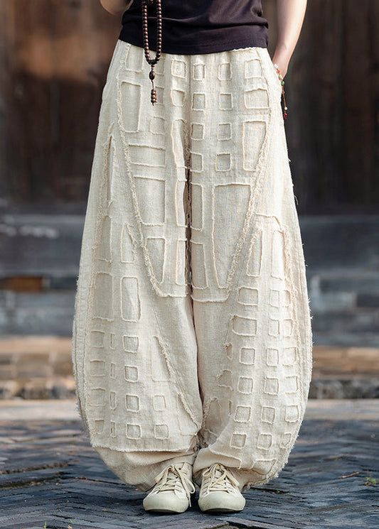 Plus Size Beige Pockets Patchwork Linen Lantern Pants Fall RU011 ABC