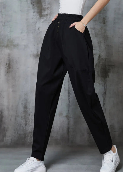 Plus Size Black Elastic Waist Cotton Harem Pants Spring Ada Fashion