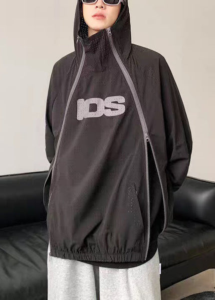 Zippered Men Coat Hooded Thin Summer Mesh Plus Black Size FashionChic
