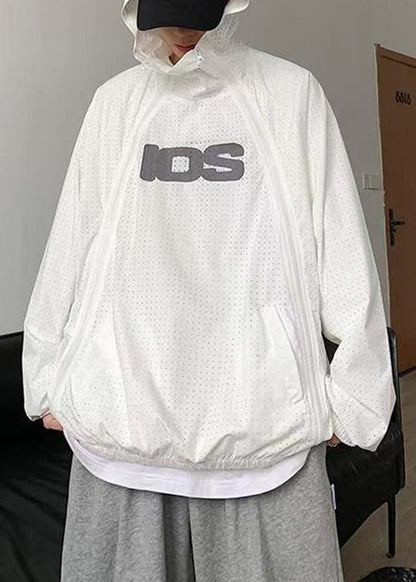 Zippered Men Coat Hooded Thin Summer Mesh Plus Black Size FashionChic