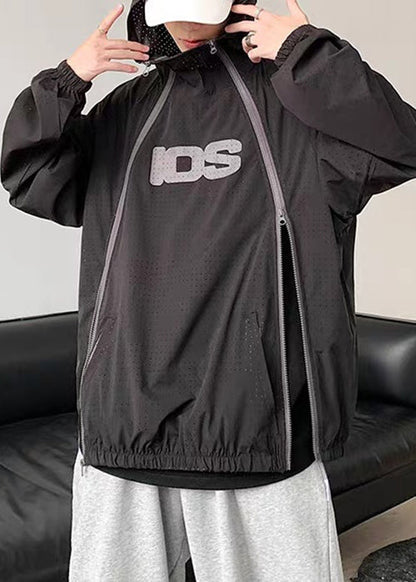 Zippered Men Coat Hooded Thin Summer Mesh Plus Black Size FashionChic
