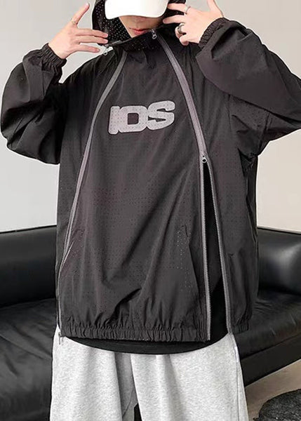 Zippered Men Coat Hooded Thin Summer Mesh Plus Black Size FashionChic