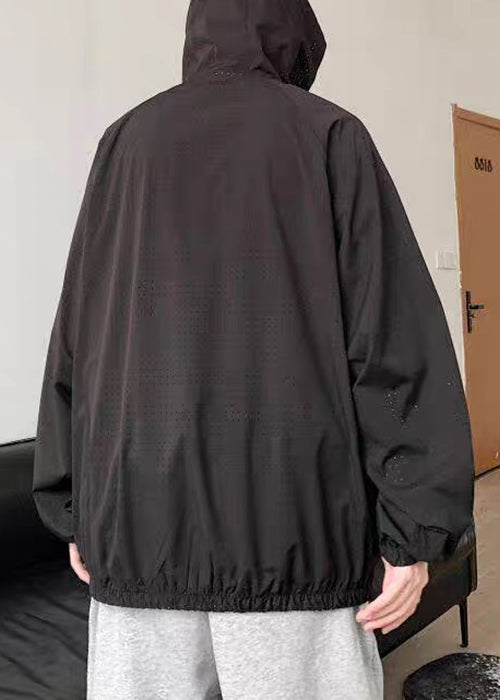 Zippered Men Coat Hooded Thin Summer Mesh Plus Black Size FashionChic