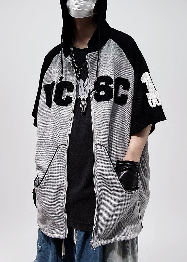 Size Patchwork Cotton Black Plus Hooded Zippered Men Shirts T FashionChic