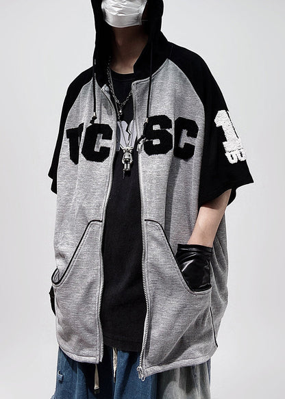 Size Patchwork Cotton Black Plus Hooded Zippered Men Shirts T FashionChic