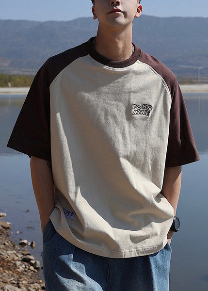 Plus Size Black O Neck Patchwork Cotton Mens Casual T Shirts Summer WA002 MENT241110