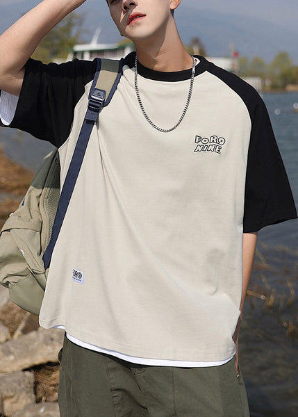 Plus Size Black O Neck Patchwork Cotton Mens Casual T Shirts Summer WA002 MENT241110