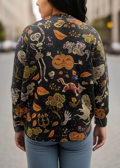 Plus Size Black O-Neck Print Knitting Cotton Sweaters Fall AE1017 OM-HW240901