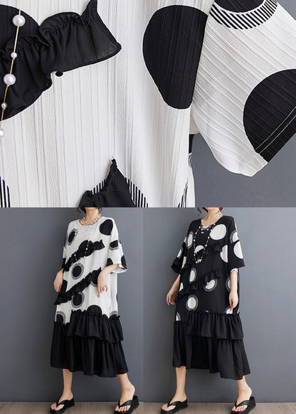 Plus Size Black O Neck Ruffled Patchwork Chiffon Dress Summer AP006 GK-SDL240718