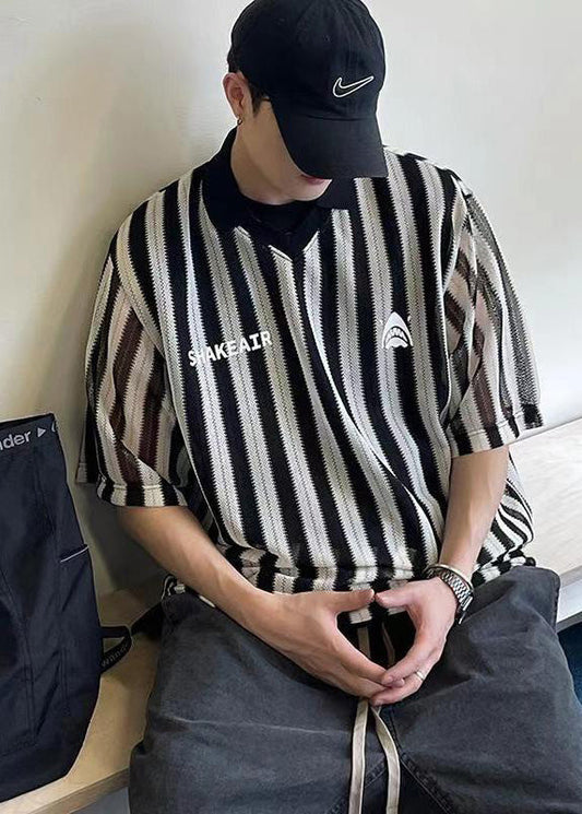 Grunt Cotton Size Plus Style Oversized Shirts Striped Black Men's FashionChic