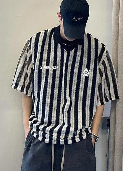 Grunt Cotton Size Plus Style Oversized Shirts Striped Black Men's FashionChic