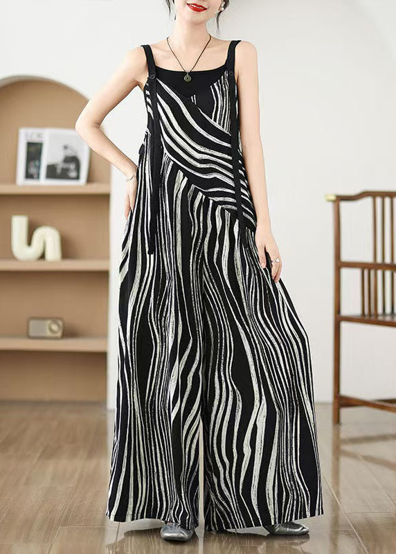 Summer Oversized Pattern Plus Zebra Size Black Jumpsuits FashionChic