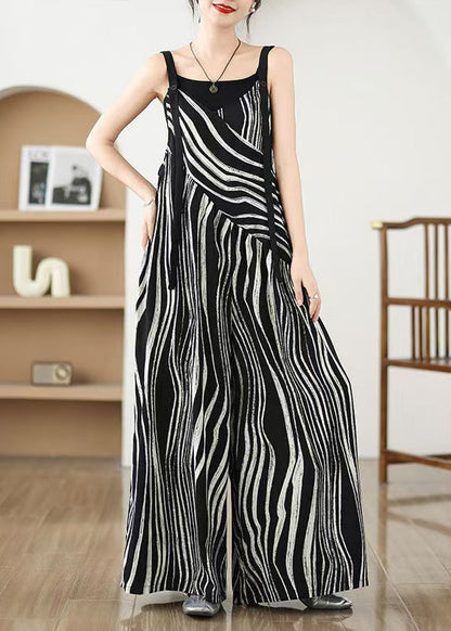 Summer Oversized Pattern Plus Zebra Size Black Jumpsuits FashionChic