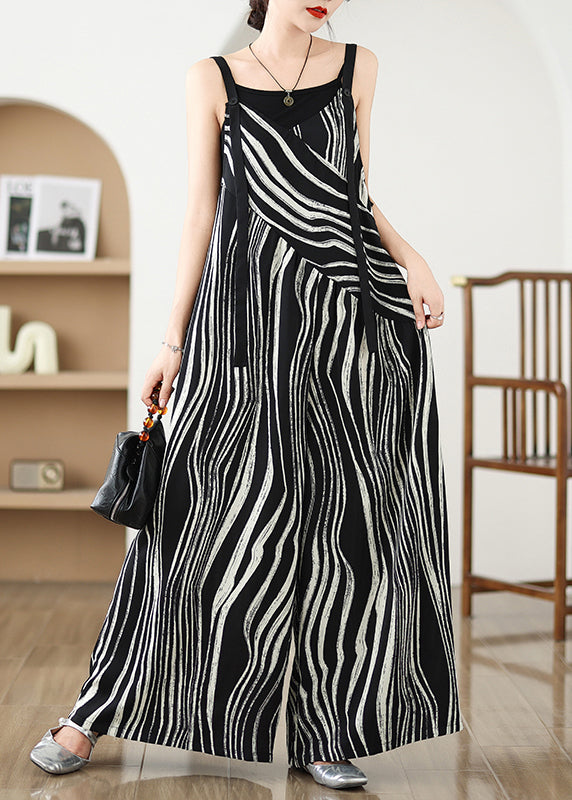 Summer Oversized Pattern Plus Zebra Size Black Jumpsuits FashionChic