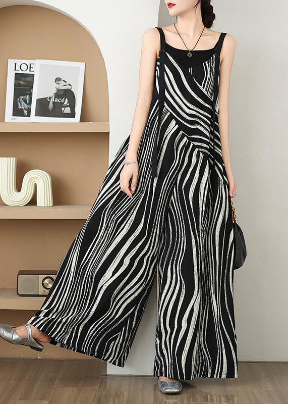 Summer Oversized Pattern Plus Zebra Size Black Jumpsuits FashionChic