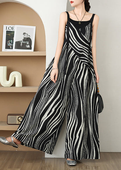 Summer Oversized Pattern Plus Zebra Size Black Jumpsuits FashionChic