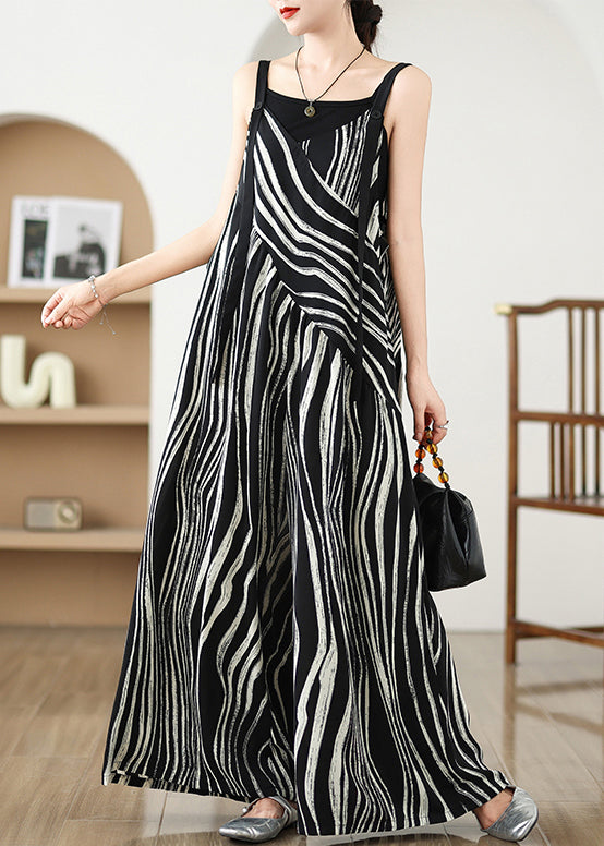 Summer Oversized Pattern Plus Zebra Size Black Jumpsuits FashionChic