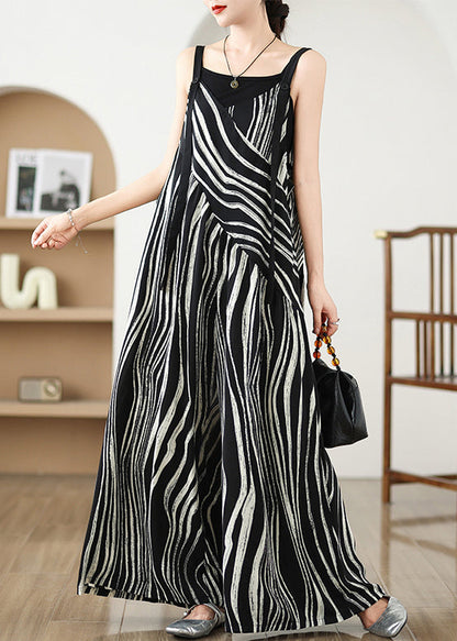 Summer Oversized Pattern Plus Zebra Size Black Jumpsuits FashionChic