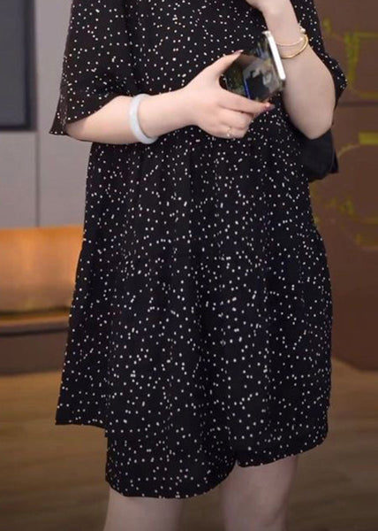 Plus Size Black Ruffled Print Cotton Two Pieces Set Summer QK005 BB-TPIEC241022