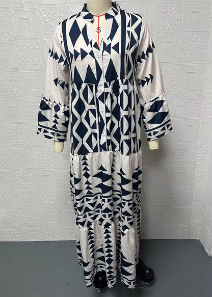 Plus Size Black Stand Collar Print Long Shirts Dresses Spring VB1050 Ada Fashion