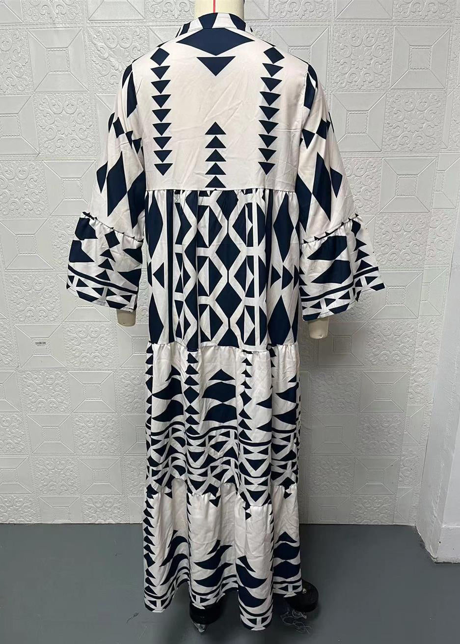 Plus Size Black Stand Collar Print Long Shirts Dresses Spring VB1050 Ada Fashion