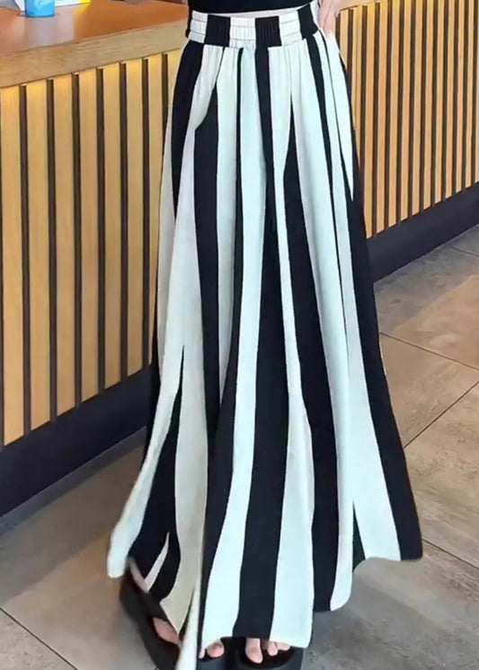 High Wide Black White Plus Striped Pants Leg Size Waist FashionChic
