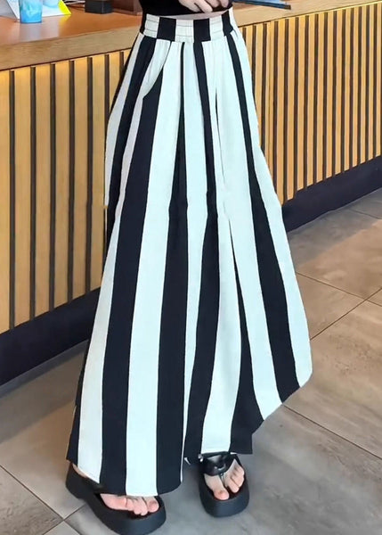 High Wide Black White Plus Striped Pants Leg Size Waist FashionChic