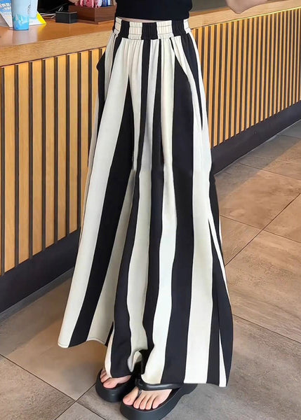 High Wide Black White Plus Striped Pants Leg Size Waist FashionChic